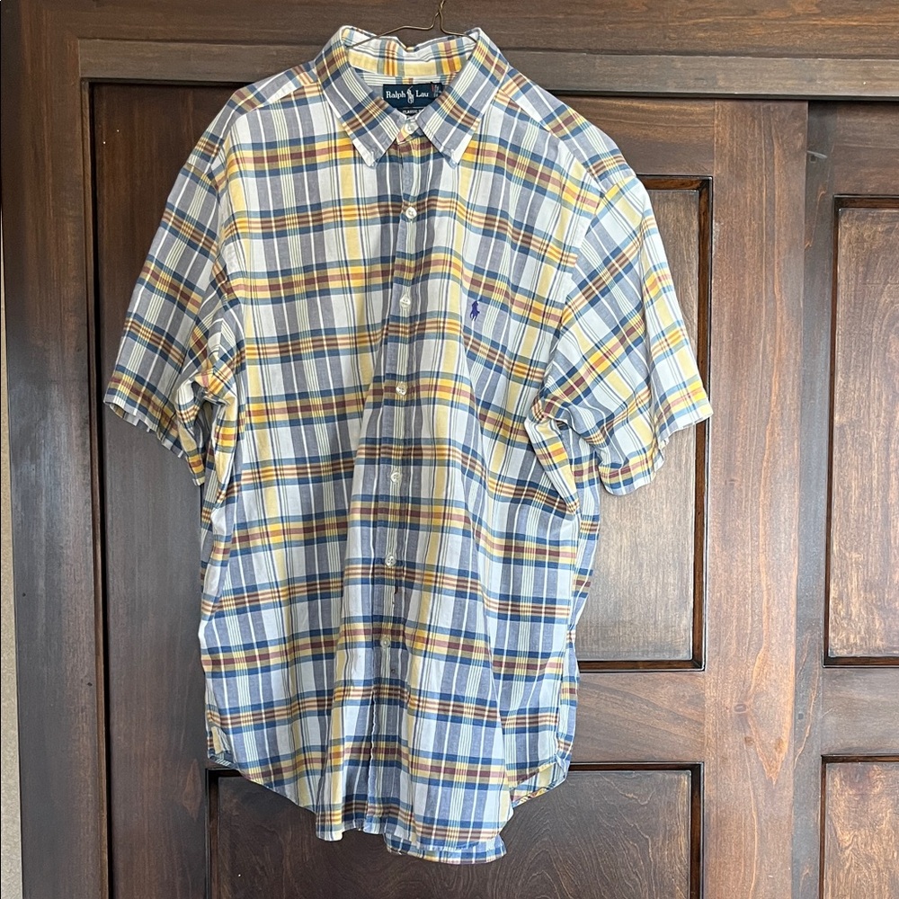 Ralph Lauren Men's Casual Plaid Shirt - Blue and Yellow